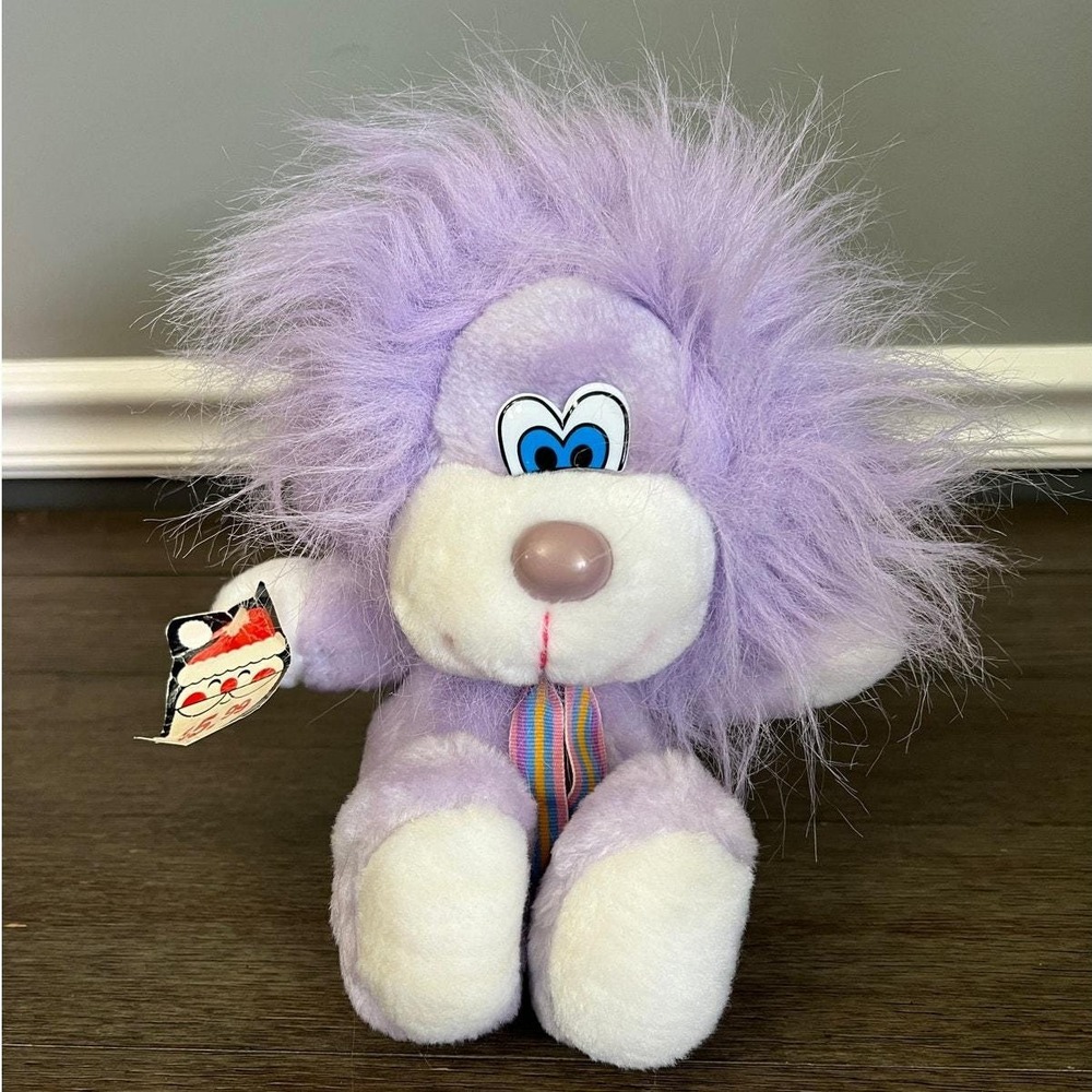 Vintage Embassy International Purple Lion Plush Big Eyes Frizzy Hair 80s 90s Toy